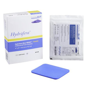 Hydrofera Blue Ready-Transfer Foam Dressing, Rectangle, Polyurethane Foam, Blue, Sterile, 4 x 5 Inch, 10 Count, HBRT4050 – Honest Medical