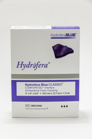 Hydrofera Blue COMFORTCEL®, Antibacterial Foam Dressing, Non-adhesive, Polyvinyl Alcohol (PVA) Foam, 4 x 5 Inch, 0.5 Inch Thick, 5 Count – Honest Medical